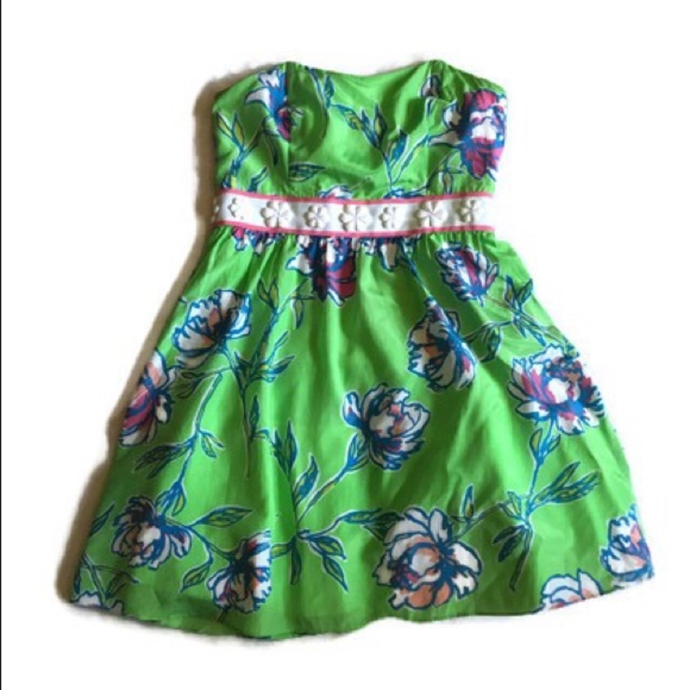 LILLY PULITZER LANGLEY SILK STRAPLESS DRESS 8